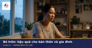 Người mẹ Việt Nam lo lắng ngồi bên cửa sổ nhìn điện thoại chờ tin con đi du học
